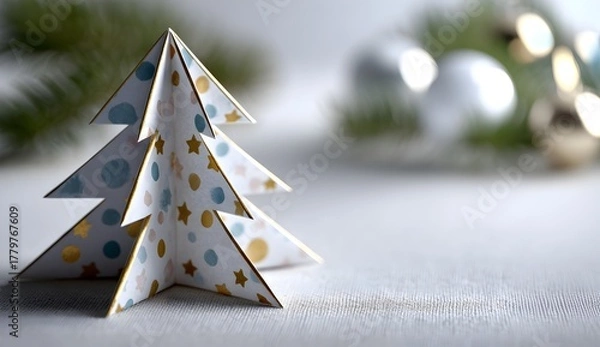 Obraz Folded matte paper Christmas tree decoration with festive colors and elegant design elements