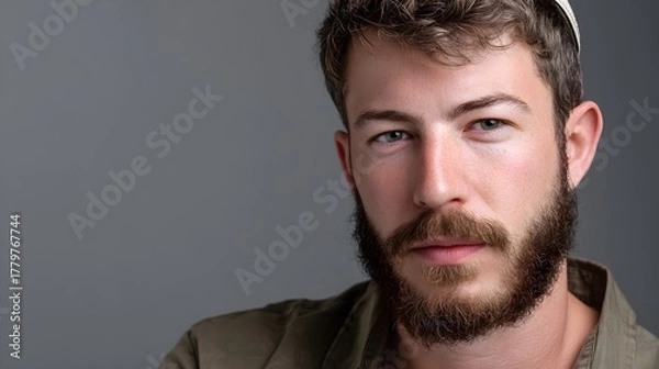 Obraz Portrait of a Jewish man with a calm expression and soft lighting against a neutral backdrop