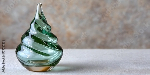 Fototapeta Sophisticated tall green glass Christmas tree figurine with elegant swirling design and festive charm