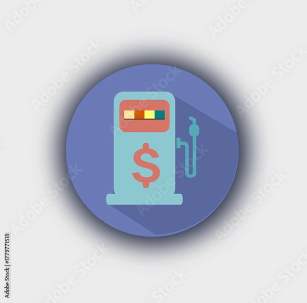 Obraz Retro-Futuristic Gas Pump Icon — Atomic Energy & Dollar Symbol in Neon Minimalist Style