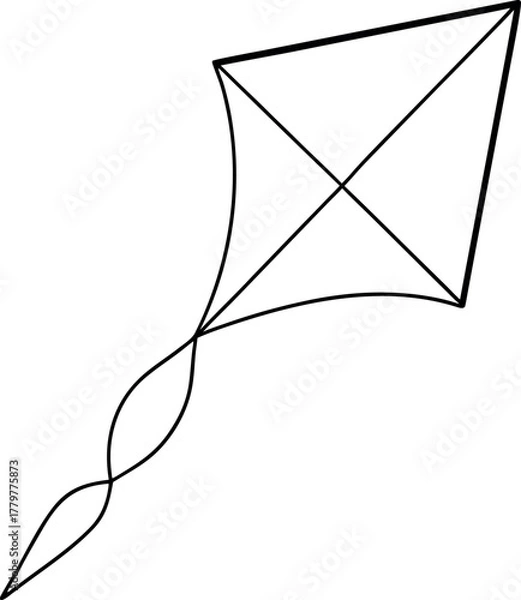 Fototapeta Simple Line Art of Flying Kite with Tail for Recreational Design Use