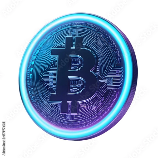 Obraz Bitcoin icon, holographic, without background, isolated