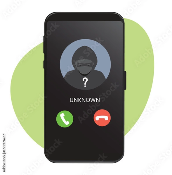 Fototapeta Smartphone call from unknown or stranger number. Scam, Prank, Fraud, and phishing on a mobile phone