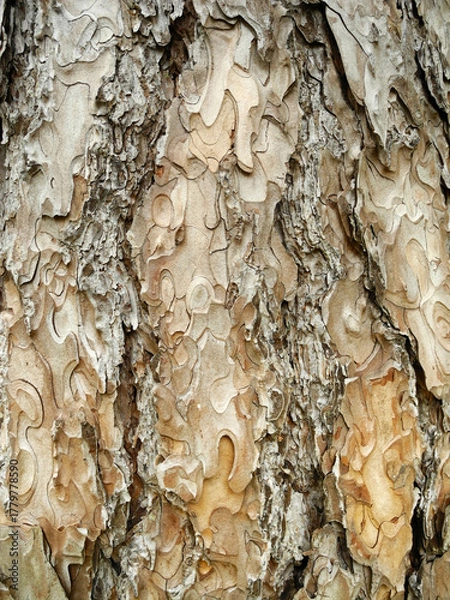 Fototapeta Scaly texture of pine bark. Natural background. Organic mulching material.