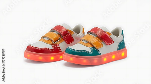 Obraz Colorful childrens light up sneakers footwear for kids on white background