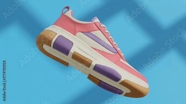 Obraz Fashionable athletic shoe on a blue background with shadow for modern trends
