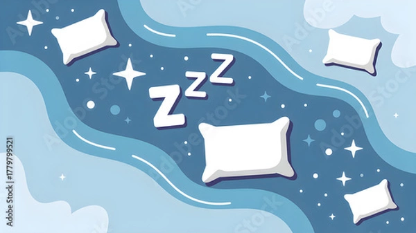 Fototapeta Dreamy illustration of pillows floating in a starry night sky