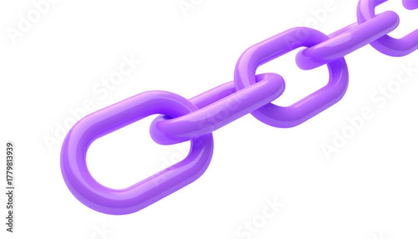Fototapeta A glossy, light purple chain link segment is isolated against a pure black backdrop
