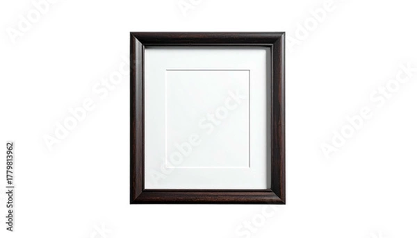 Fototapeta Dark wooden frame with white matte border against a black background. Isolated, centered, studio style