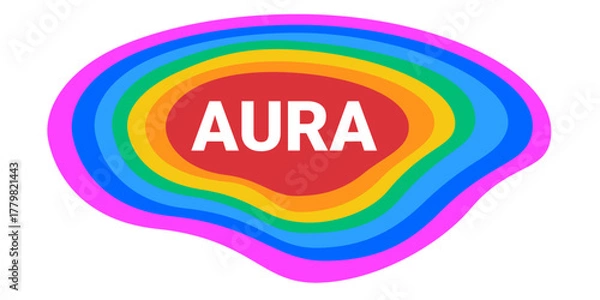 Fototapeta Aura - colorful radiation and emanation of energy from central source. Oval and circular layer in colors of rainbow emanating and radiating from center. Vector illustration isolated on white.