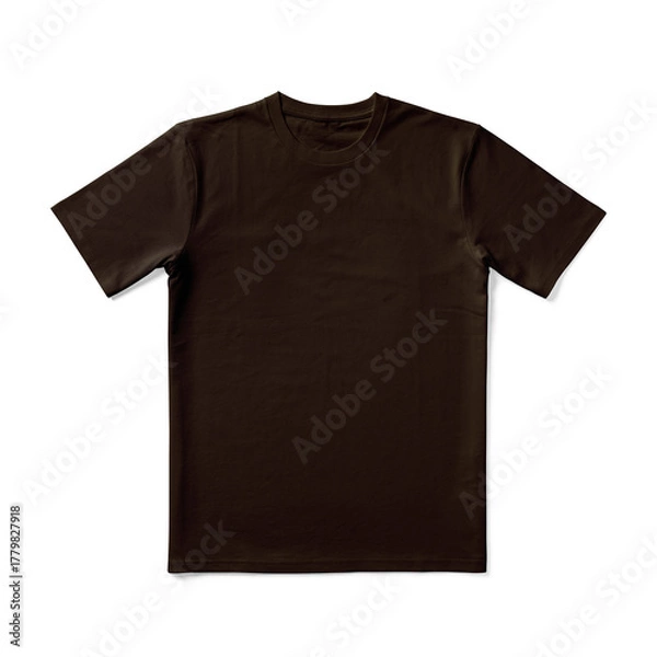 Obraz Apparel Mockup of High-Quality Blank Dark Brown T-Shirt Front View Template on White Transparent Background 