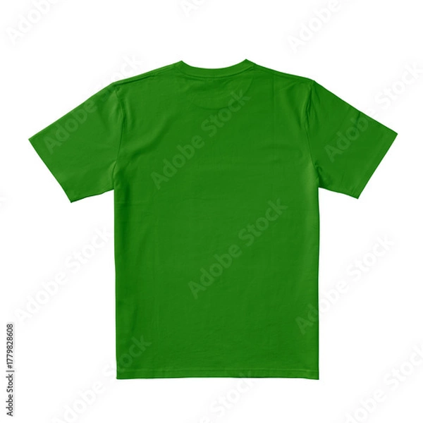 Fototapeta Apparel Mockup of High-Quality Blank Green T-Shirt Back View Template on White Transparent Background 