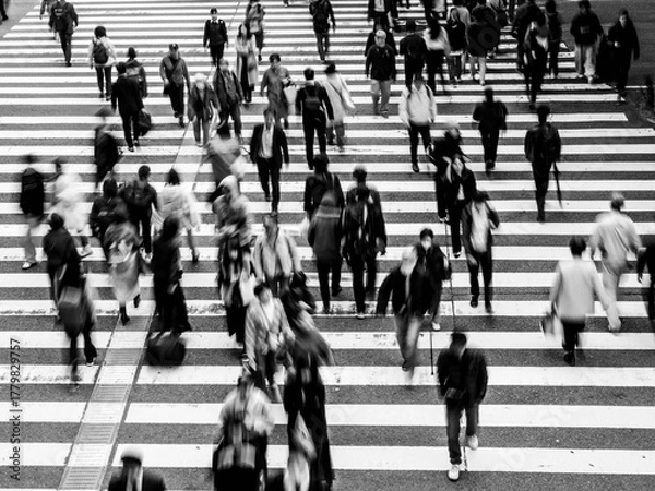 Obraz 大阪梅田の横断歩道を渡る人々をスローシャッターで撮影