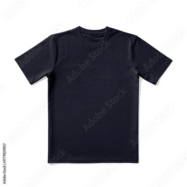 Obraz Apparel Mockup of High-Quality Blank Navy T-Shirt Front View Template on White Transparent Background 