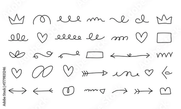 Fototapeta Hand drawn doodle arrows and hearts graphic elements