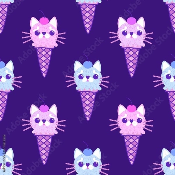 Obraz Christmas ice cat seamless ice cream pattern for wrapping paper and fabrics