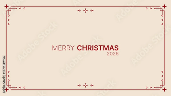 Fototapeta Merry Christmas 2026 message with a simple festive border. Elegant holiday greeting card or banner for website design.