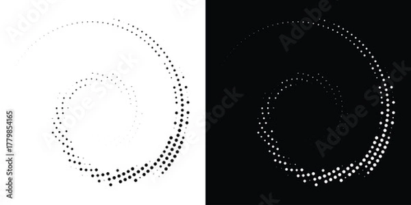 Fototapeta Halftone Circular Dot Pattern. Circle Frame using Halftone Dots Texture. Polka Dots. Spiral logo. Radial design element. Vector
