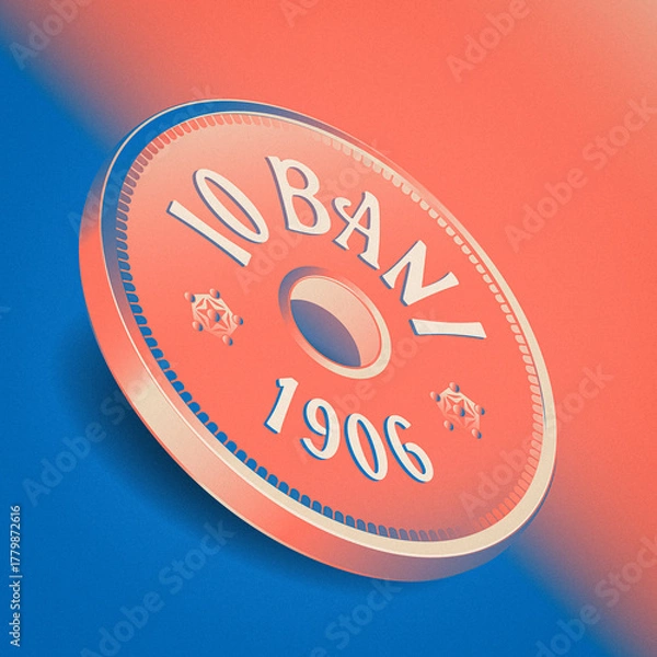 Fototapeta Vintage Romania - The 10 Bani Coin From 1906  - Retro Colours Poster