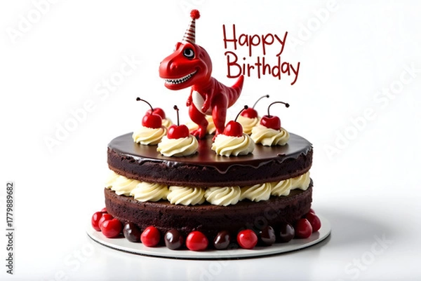 Obraz Happy Birthday Funny Rex cherry vanilla chocolate cake