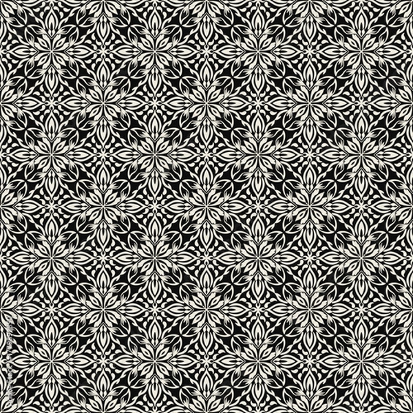 Fototapeta Elegant black and white damask seamless pattern vector design, luxury damask pattern background, vintage damask pattern wallpaper for classic decoration.