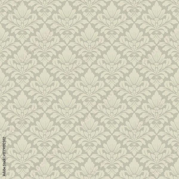 Obraz Elegant green damask seamless pattern vector design, luxury damask pattern background, vintage damask pattern wallpaper for classic decoration.