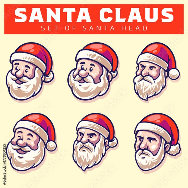 Fototapeta Santa Claus Head with Various Expressions Vector Illustration Design