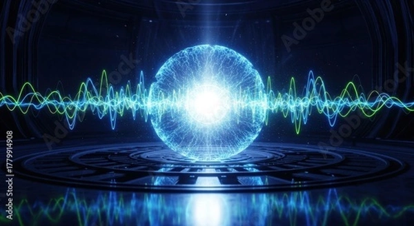 Fototapeta Abstract Futuristic Orb and Sound Waves	