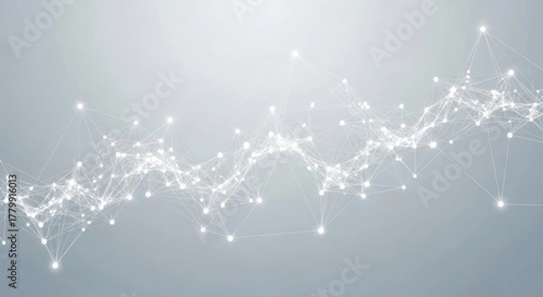 Obraz Abstract White Network of Glowing Particles Expanding Outwards	