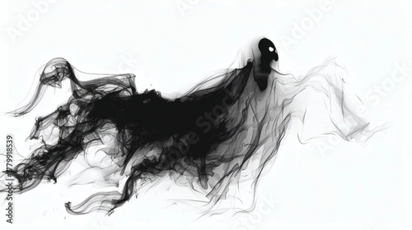 Obraz Ghostly figure in black and white, ethereal smoke-like form