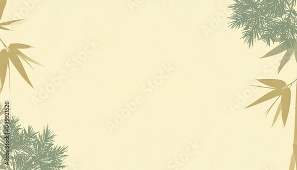 Fototapeta 竹の葉が彩る落ち着いた和風フレーム背景