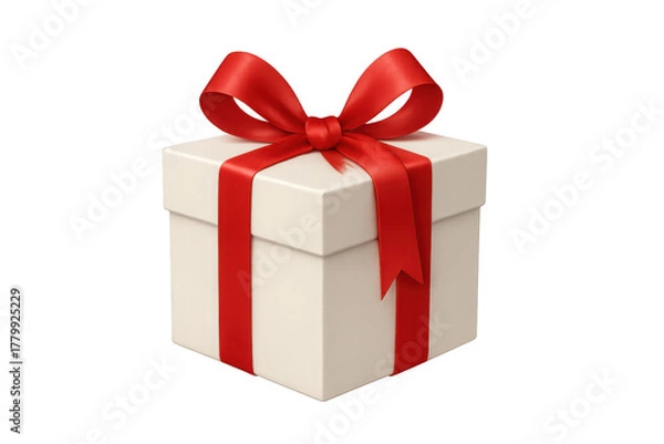 Fototapeta Gift box wrapped with bright red ribbon and bow, representing presents, special occasions, birthdays, and christmas