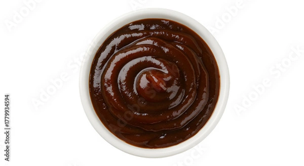 Obraz Glossy Barbecue Sauce Swirl in a White Ceramic Bowl, Top-Down View