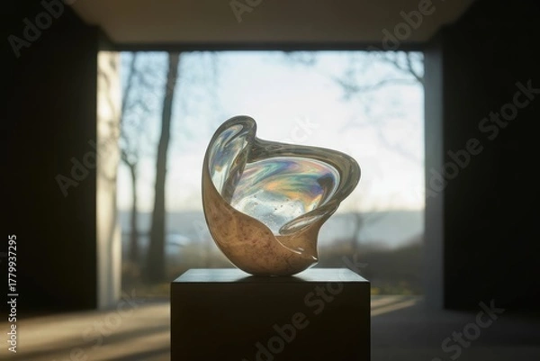 Obraz Contemporary glass sculpture displayed in art gallery with natural light