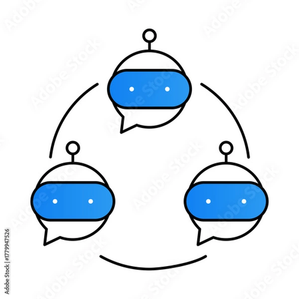 Fototapeta Multi Agent Systems – Collaborating AI Agents for Effective Problem Solving and Decision Making. Vector icons.