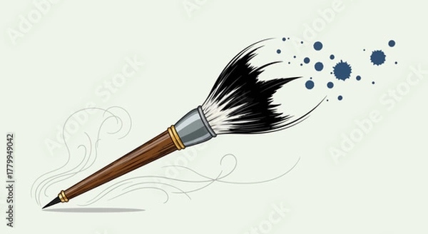 Obraz Vector Illustration of Artistic Paintbrush with Ink Spatter in Modern Minimalist Style