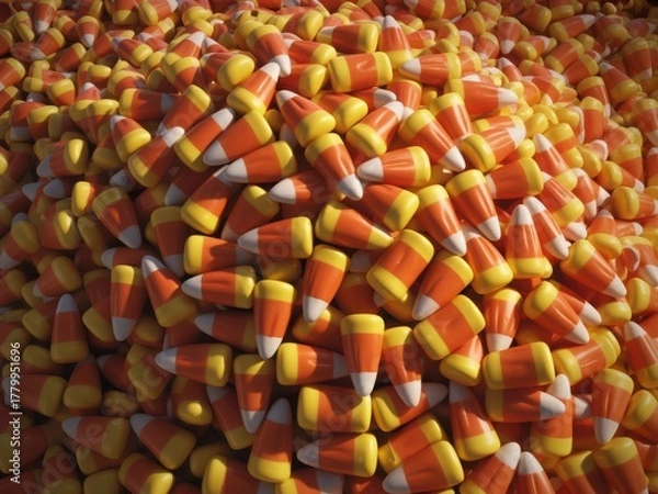 Fototapeta A close up view of a large pile of colorful candy corn