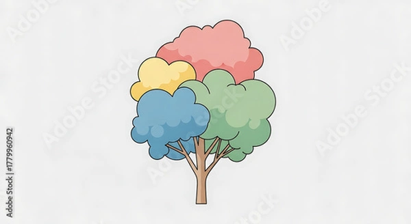 Fototapeta Whimsical Multi-Color Tree Illustration Symbolizing Nature's Diverse Beauty and Vibrant Growth in a Serene Landscape
