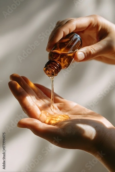Fototapeta Aromatherapy essential oils dripping from your hands