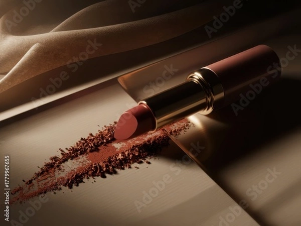 Fototapeta Elegant lipstick swatch with luxurious fabric and warm lighting
