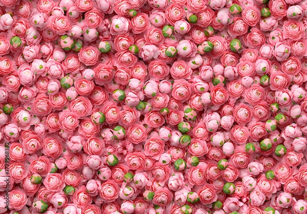 Fototapeta Beautiful pink carnation flowers create vibrant and cheerful background, perfect for various design projects. delicate petals and green accents