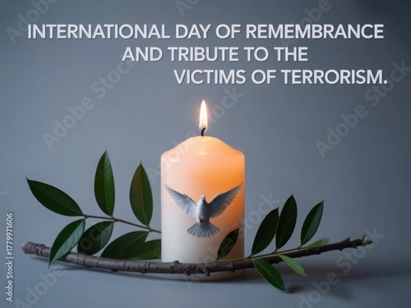 Fototapeta Remembering victims of terrorism with a lit candle and symbolic dove