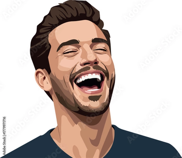 Fototapeta Man Laughing Joyfully with Eyes Closed and Mouth Open