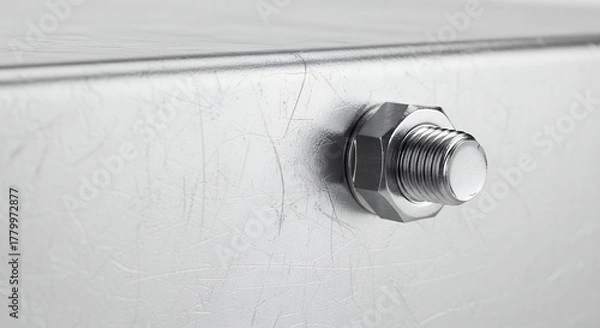 Fototapeta Close up of a shiny metallic bolt screwed into a metal surface