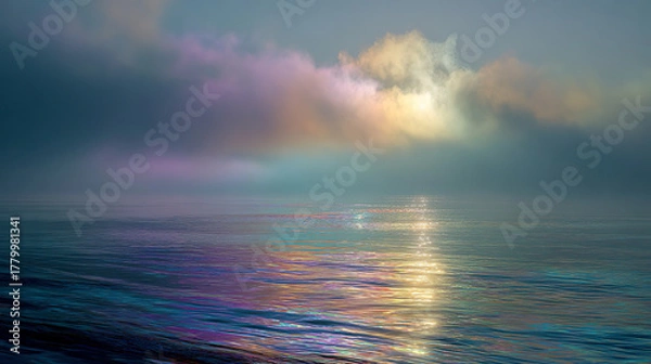 Fototapeta 美しい虹色に光る雲と海のイメージ風景