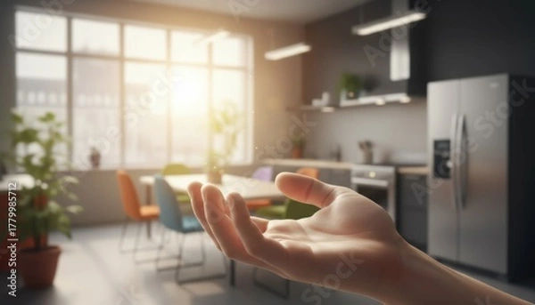 Fototapeta Bright Modern Kitchen with Natural Light and Greenery