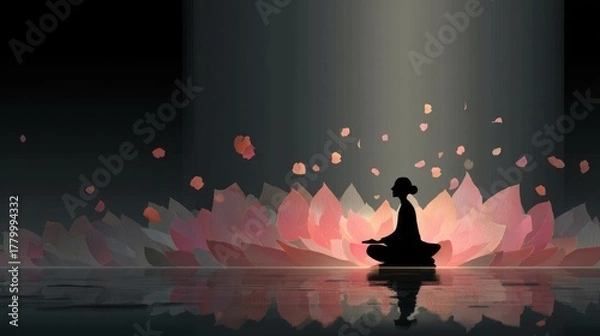 Fototapeta Peaceful Meditation Silhouette with Lotus Flower Background