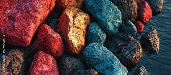 Obraz Vibrant colorful rocks by water