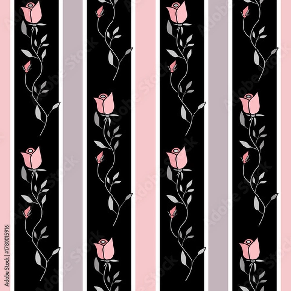 Fototapeta Seamless retro roses flowers pattern striped background