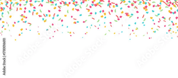 Obraz Vibrant, cheerful cascade of multicolored confectionery sprinkles falling playfully on a pristine white background, perfect for joyful celebrations, sweet dessert themes, and festive party designs